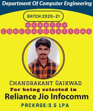 Congratulation for Placement in Reliance Jio Infocomm